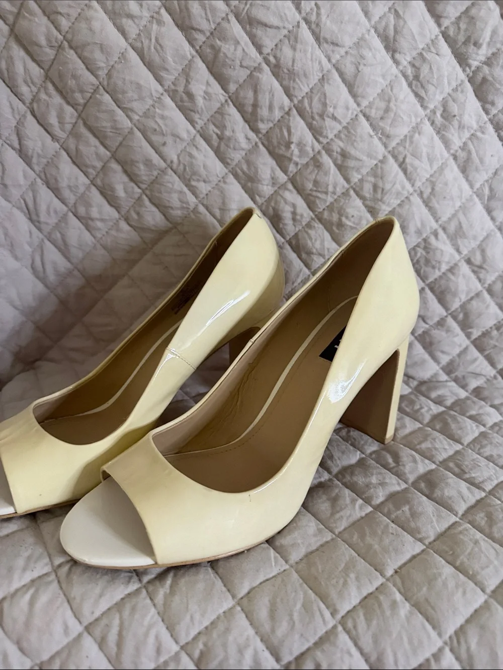 DKNY Cream Patent Peep-Toe Heels